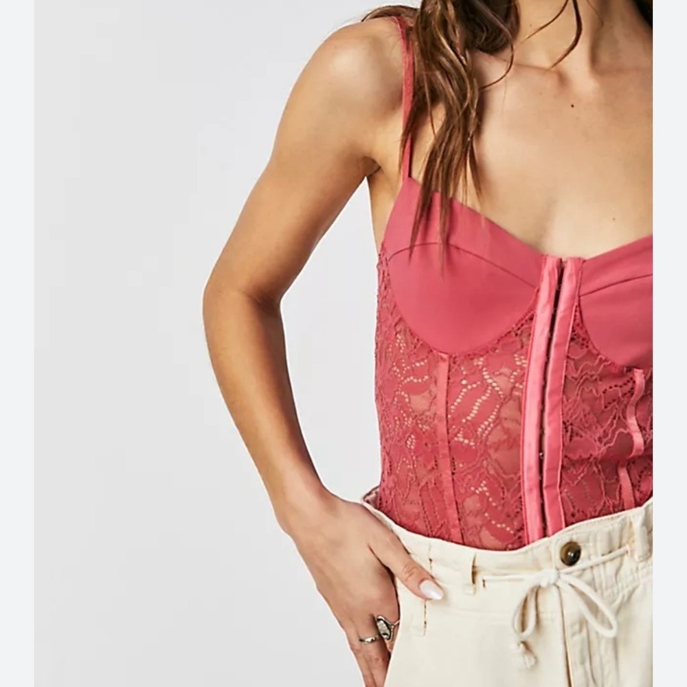 Intimately Free People Night Rhythm Lace Corset Bodysuit Raspberry NWT Size M